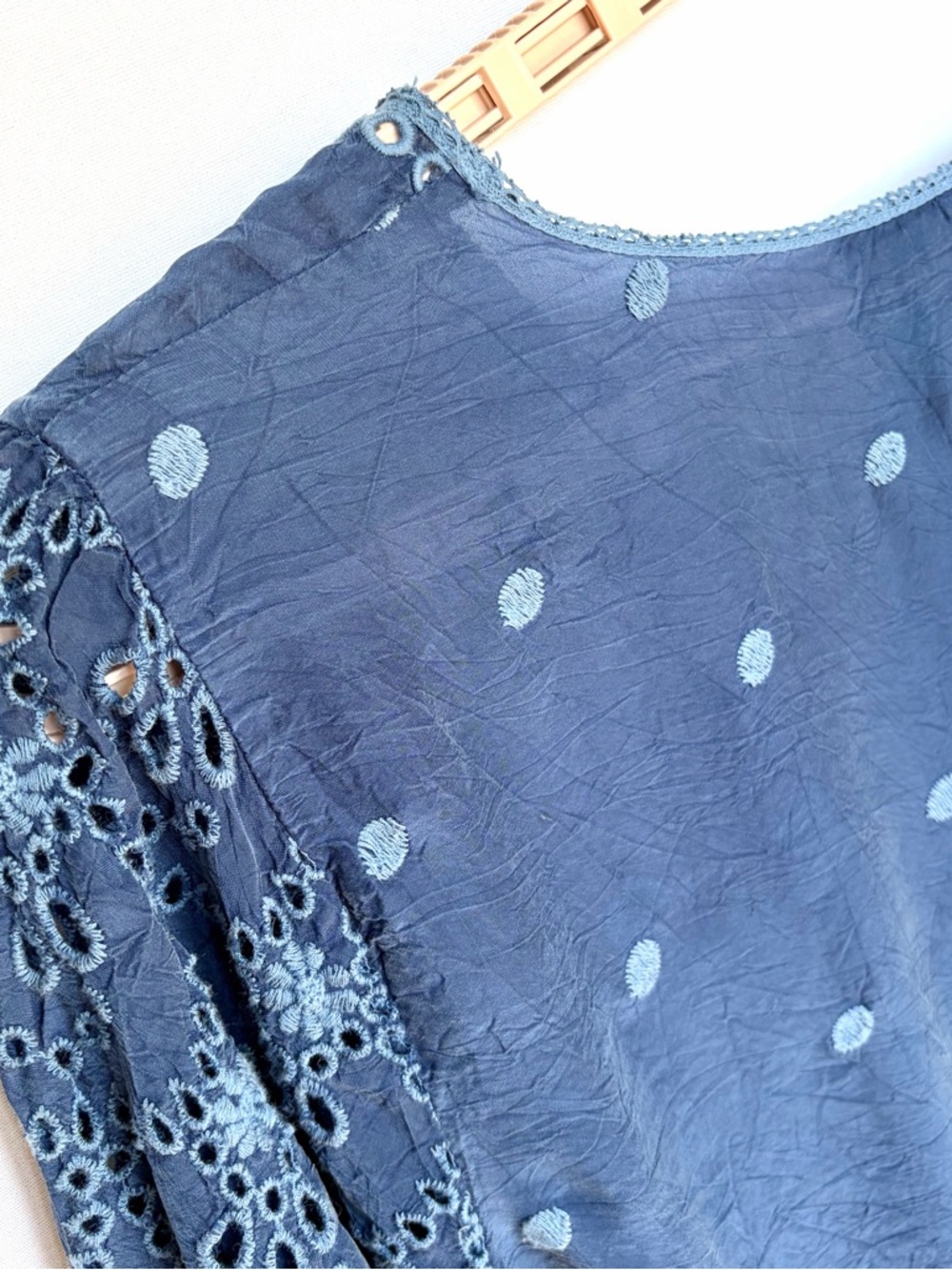 Johnny Was Conner Dress Sz M Indigo Blue Floral Eyelet Embroidered Boho Chic - Picture 11 of 16